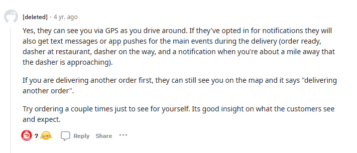 Question on whether customers can see drivers location