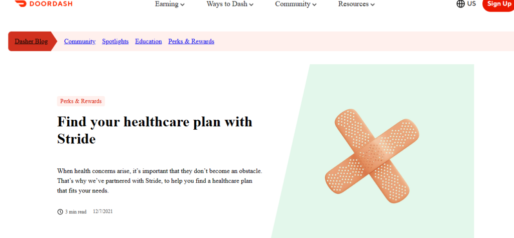 Doordash's overview of the Healthcare plans with Stride